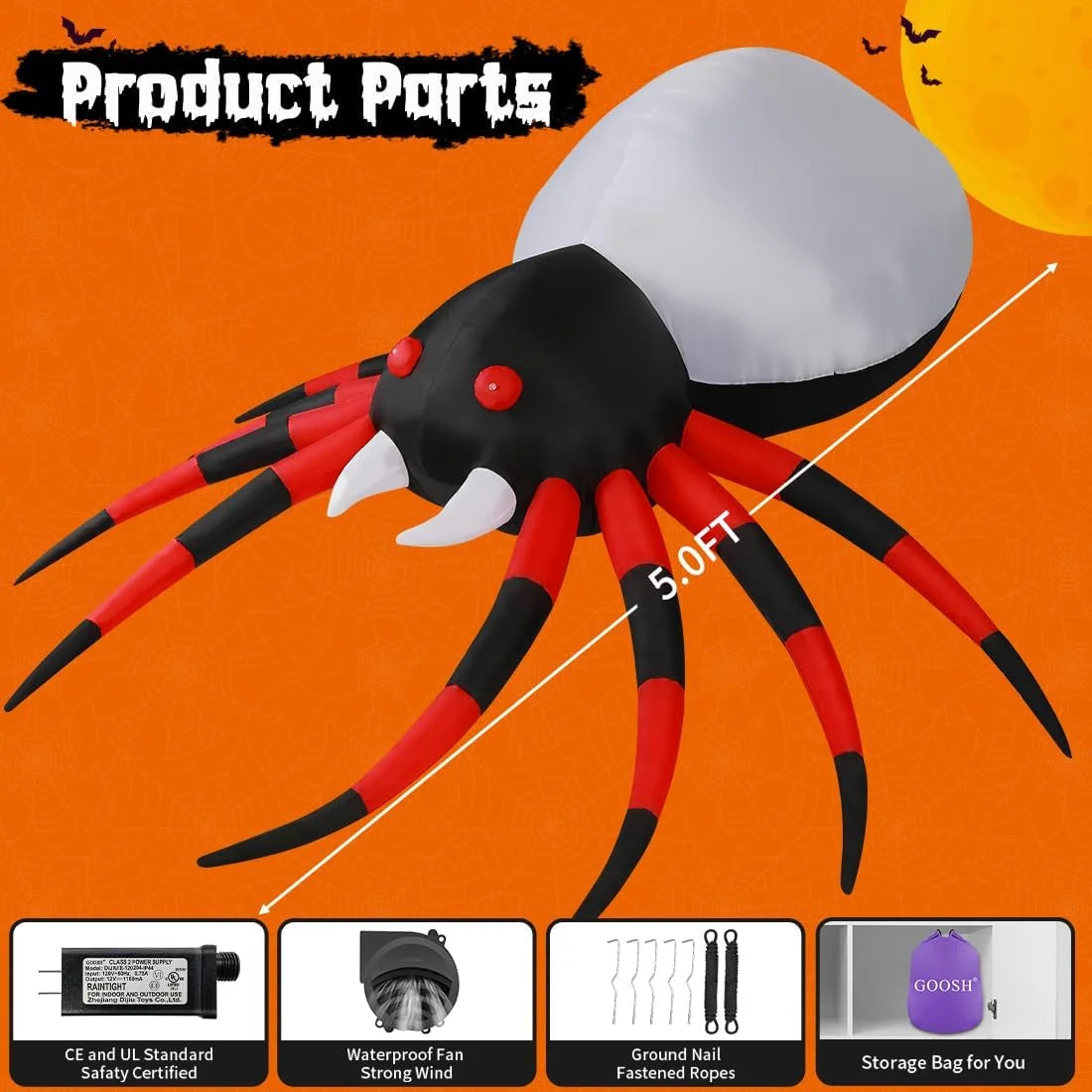 Get Spooked with Our 5 FT Giant Halloween Spider Inflatable – The Perfect Creepy Companion for Your Yard, Complete with Scary LED Lights!