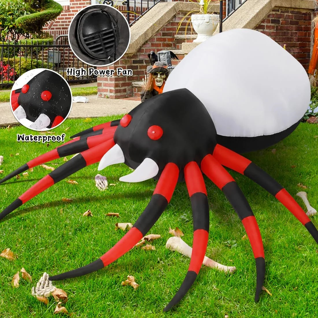 Get Spooked with Our 5 FT Giant Halloween Spider Inflatable – The Perfect Creepy Companion for Your Yard, Complete with Scary LED Lights!