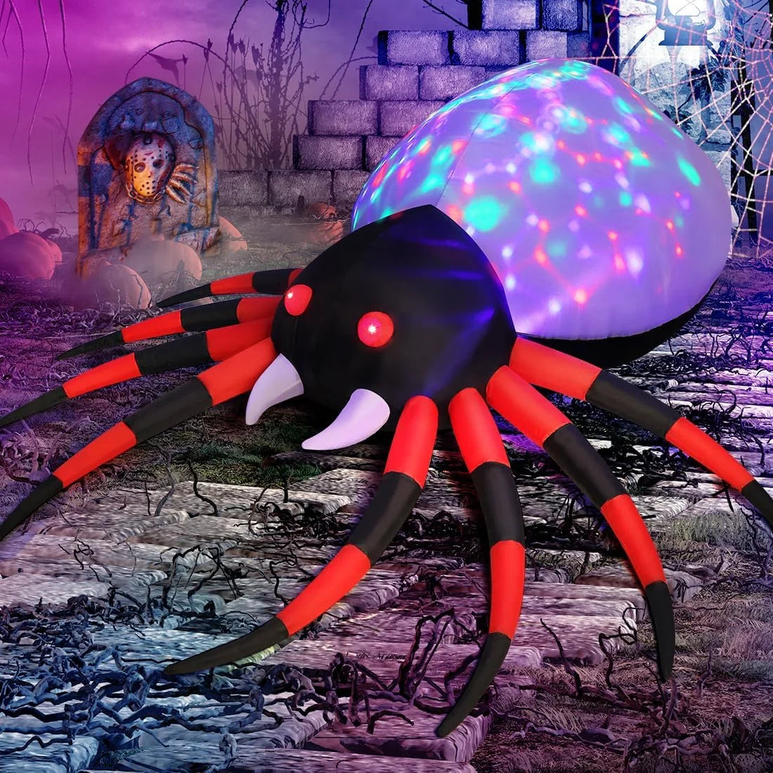 Get Spooked with Our 5 FT Giant Halloween Spider Inflatable – The Perfect Creepy Companion for Your Yard, Complete with Scary LED Lights!