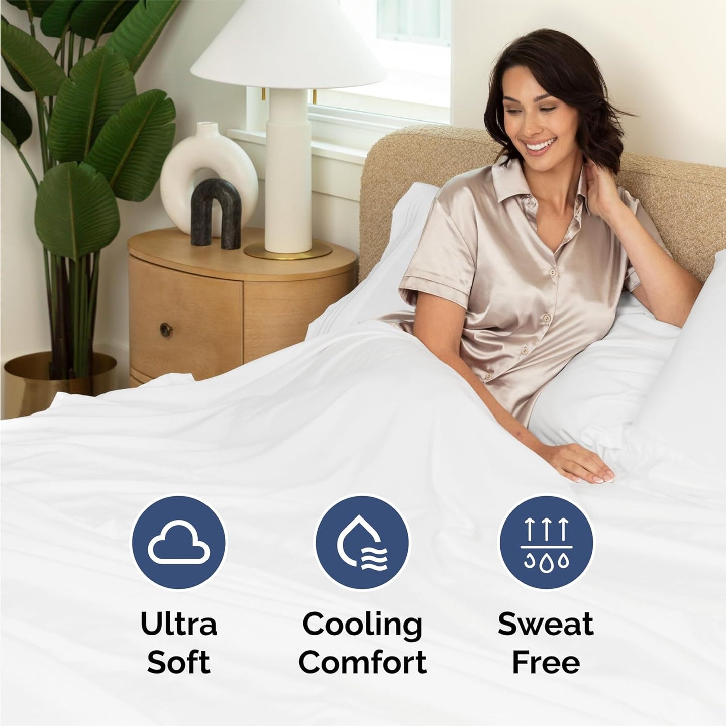 Luxurious Queen Size 4-Piece Cooling Sheet Set - Deep Pocket, Wrinkle-Free, Oeko-Tex Certified - Crisp White