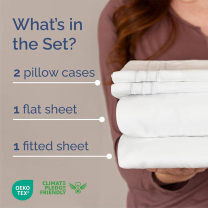 Luxurious Queen Size 4-Piece Cooling Sheet Set - Deep Pocket, Wrinkle-Free, Oeko-Tex Certified - Crisp White