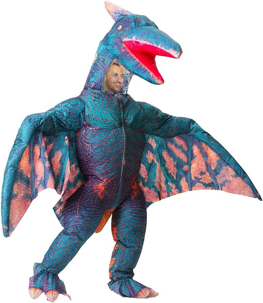 Mxosum Dinosaur Inflatable Costume Adult Dino Pterodactyl Costume Suit Blow up Dinosaur Costume for Halloween Cosplay Party